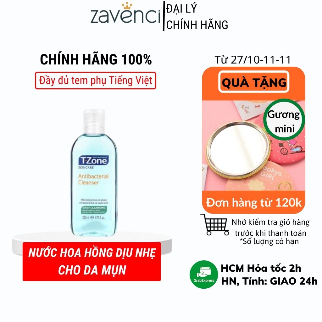 Nước hoa hồng T-ZONE Cho Da Dầu Mụn Antibacterial Cleanser (200ml)