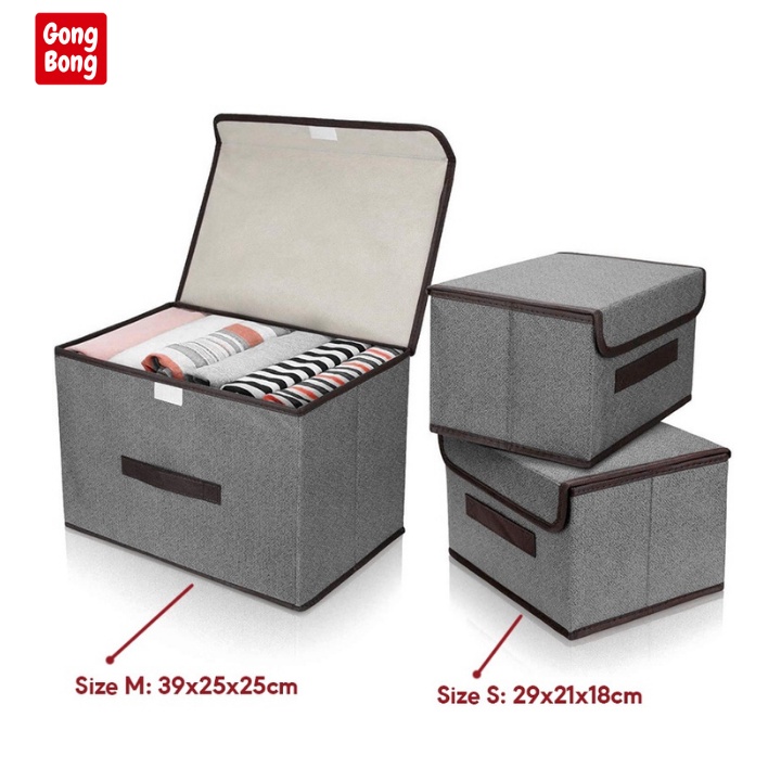 Hộp vải đựng đồ quần áo gấp gọn có nắp đậy khung cứng giữ form không mùi hôi 8l 18l gọn nhà hàng VNXK