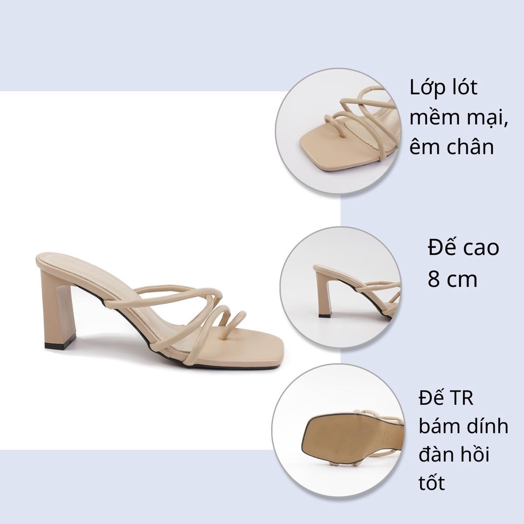 Dép Cao Gót Nữ 8P Mũi Vuông Phối Dây Quay Mảnh Nhiều Màu Cao 8cm MEELY - Y455