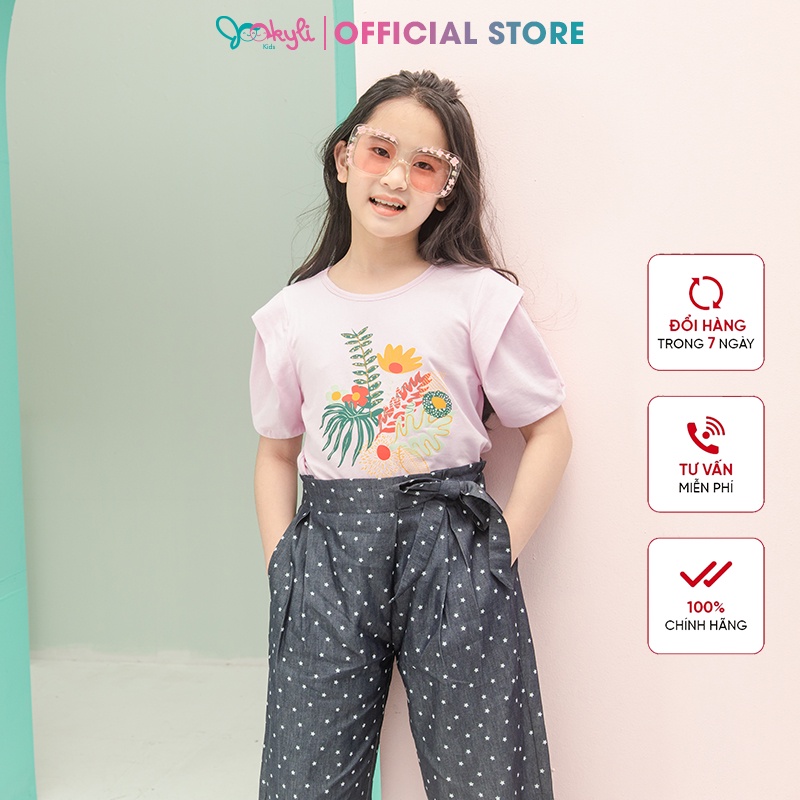 Quần dài dáng suông JOOKYLI cho bé gái màu xanh than chấm bi 22G0919