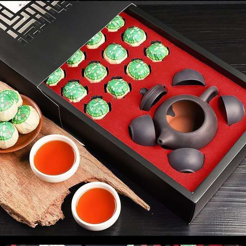 HỘP TRÀ PHỔ NHĨ QUÝT CAO CẤP TẶNG BỘ ẤM TỬ SA CAO CẤP