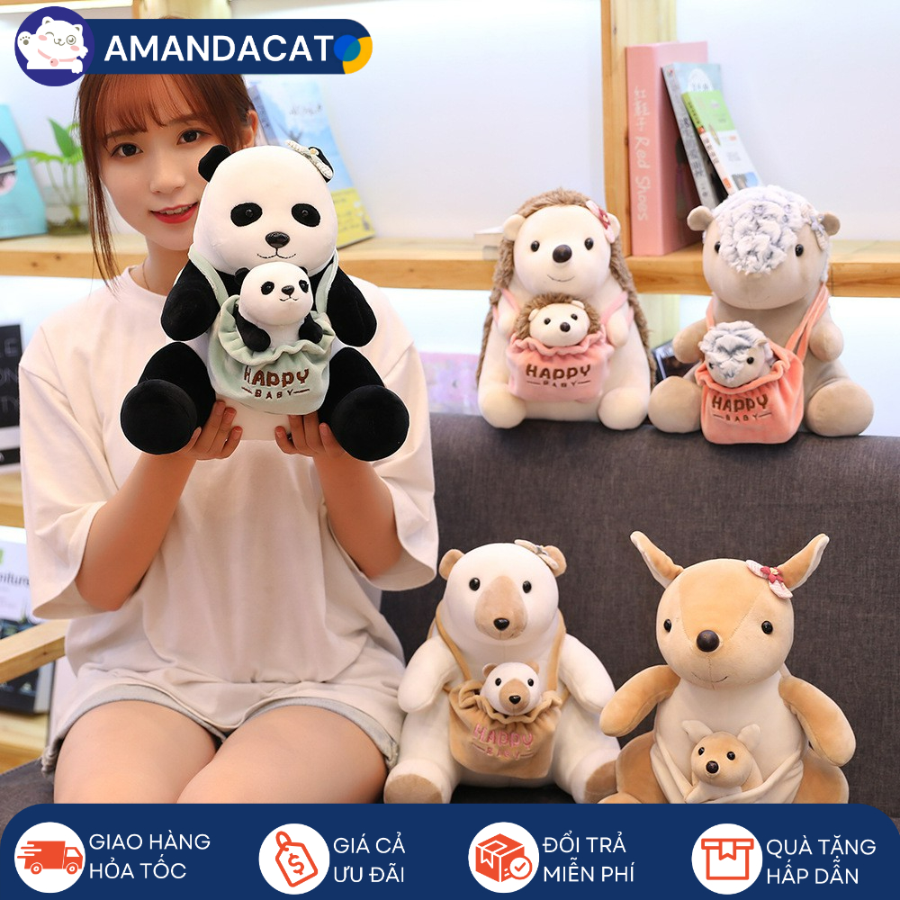 [Hàng Sẵn] Đồ Chơi Thú Bông Mẹ và Bé Gấu Trúc, Kangkaroo, Gấu Bắc Cực, Tê Tê Đáng Yêu