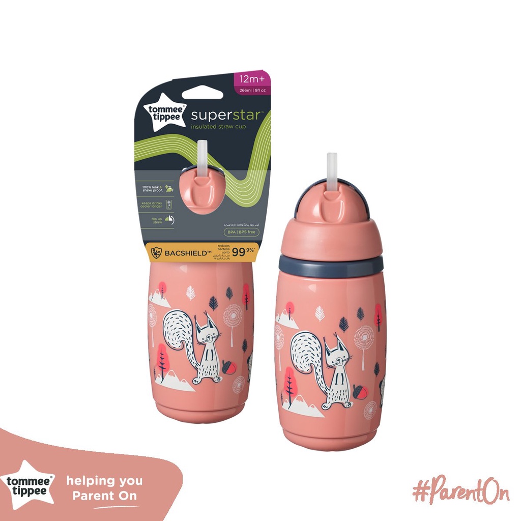 Bình uống nước giữ nhiệt có ống hút kháng khuẩn chống tràn, chống sặc cho bé Tommee Tippee SuperStar – Hồng