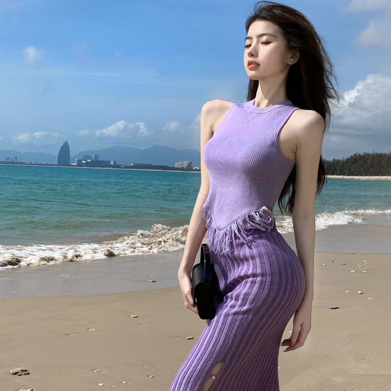 Áo Tank Top Không Tay Dáng Ôm Thời Trang Đi Biển Dành Cho Nữ