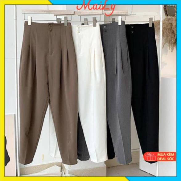 Quần Baggy nữ cạp liền siêu cao - Quần baggy cạp liền chất vải tuyết mưa lên dáng cực đẹp | BigBuy360 - bigbuy360.vn