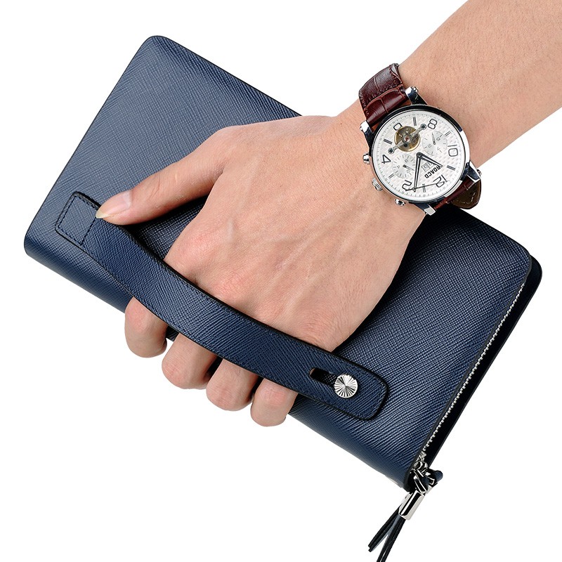 Ví nam cầm tay cao cấp William Polo 312 Clutch 2 khoá da bò vân safiano-Bảo hành 12 tháng