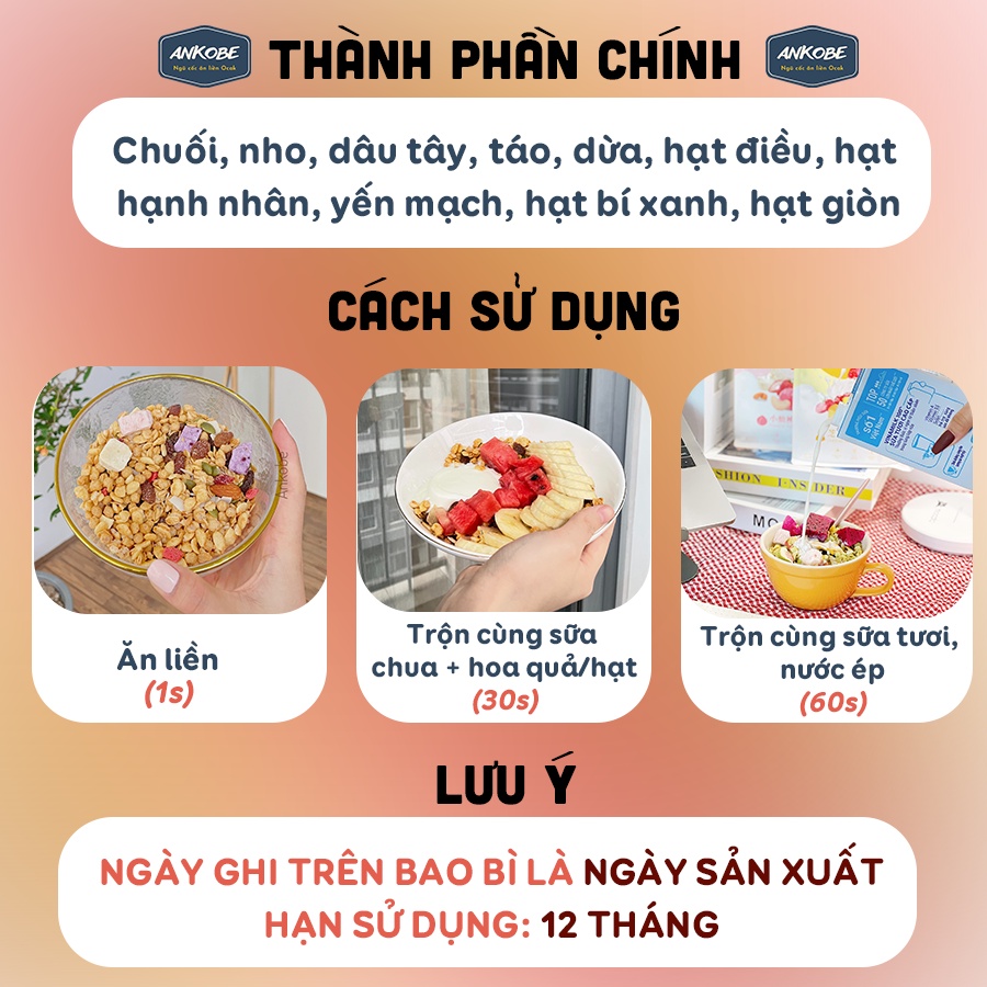 Ngũ cốc giảm cân viên sữa chua hoa quả Ocak 400 gram ăn kiêng với granola siêu hạt cùng hoa quả dinh dưỡng Calbee Ankobe