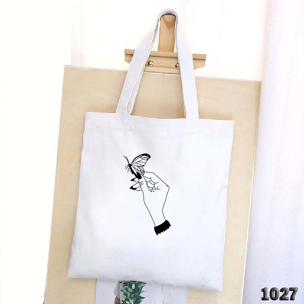 TÚI TOTE TRẮNG CHẤT VẢI CANVAS 505 1027 CÁNH BƯỚM DỄ THƯƠNG HÀNG CHUẨN ĐẸP