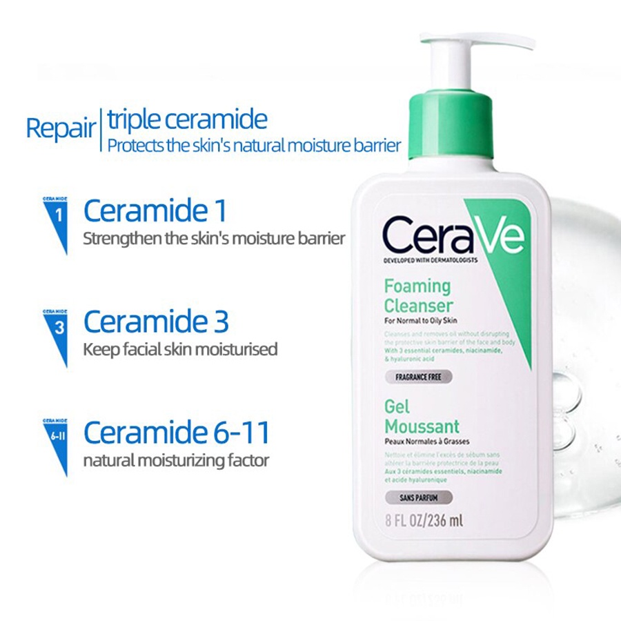 Sữa Rửa Mặt Dạng Gel CeraVe Foaming Cleanser For Normal To Oily Skin USA chính hãng 236ml