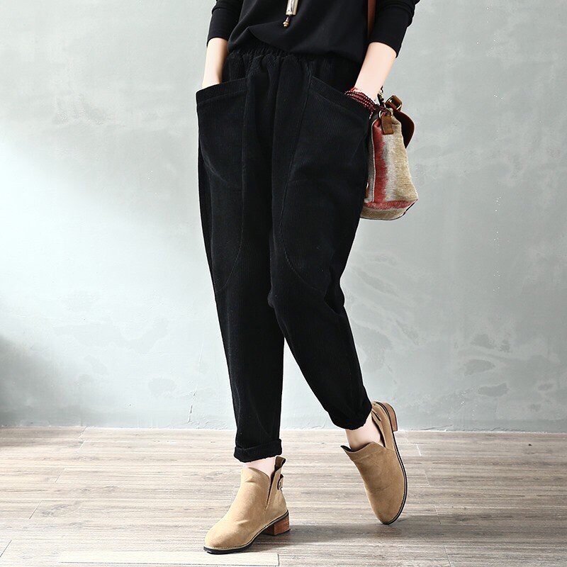 Quần baggy nhung lưng thun màu tây | BigBuy360 - bigbuy360.vn