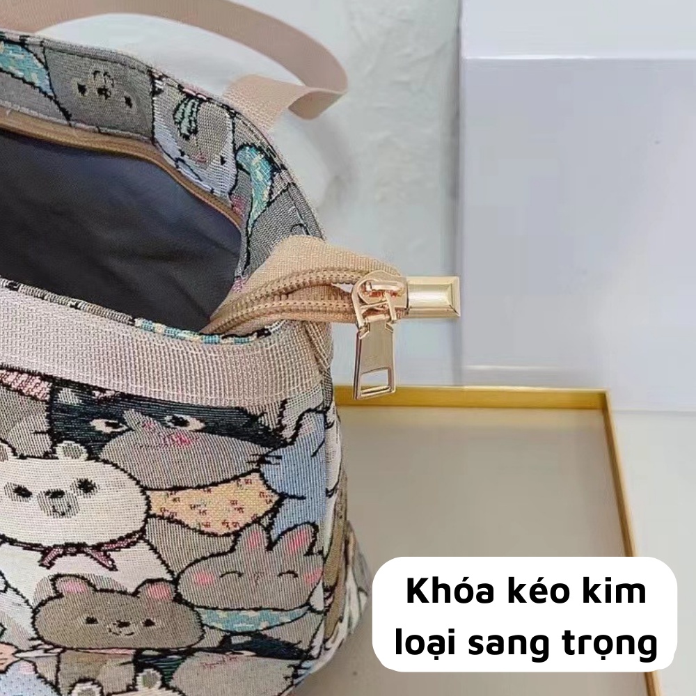 Túi xách thêu hình gấu dễ thương thời trang dành cho nữ đi chơi du lịch đi học