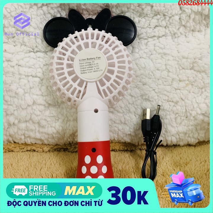 Quạt Cầm Tay Cute Mini 5W 4 Cánh 2 Tốc Độ Gió, Có Đèn Ban Đêm, Có Thể Sạc Pin, Bảo Hành 1 ĐỔI 1