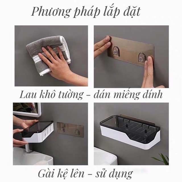 Bộ giá kệ nhựa để đồ nhà bếp dán tường cao cấp phong cách hiện đại, kệ gia vị, móc treo đa năng