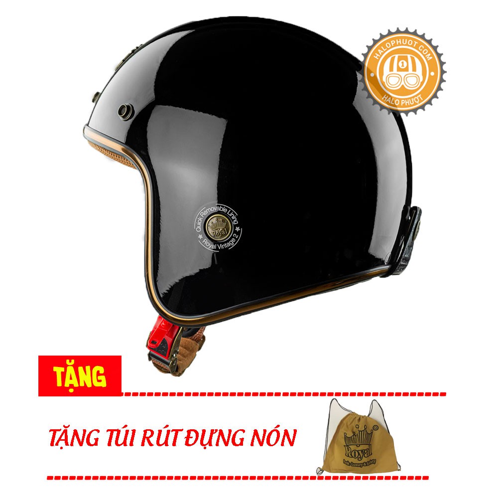 Nón bảo hiểm 3/4 Luxury Royal M20C Đen Bóng