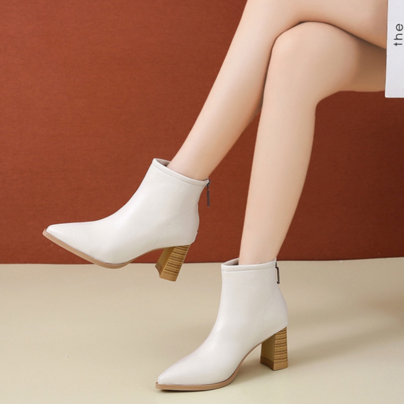 Giày bốt IELGY Martin mũi nhọn gót dày ngắn lưng phối khóa kéo kiểu Hàn Quốc cá tính cho bạn gái