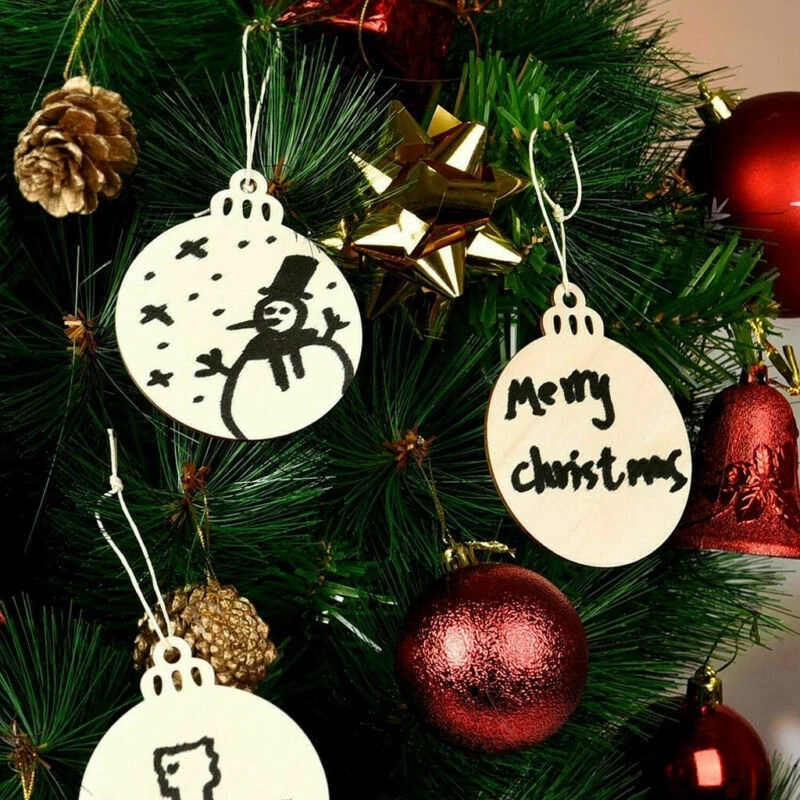 Set 10 Thẻ Gỗ Hình Ngôi Sao / Bông Tuyết Gắn Dây Treo Trang Trí Cây Thông Giáng Sinh