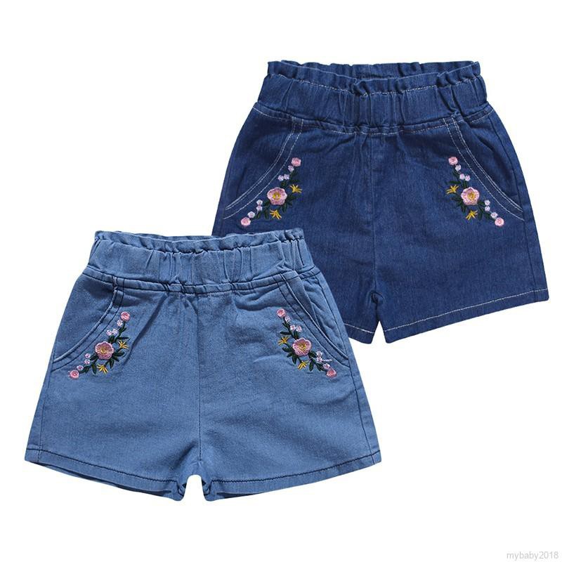 Quần Short Cotton Thêu Hoa Cho Bé Gái