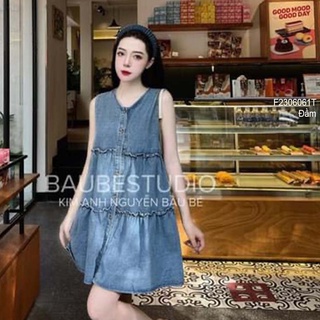 Đầm babydoll jean tầng phối nút sát nách thời trang!