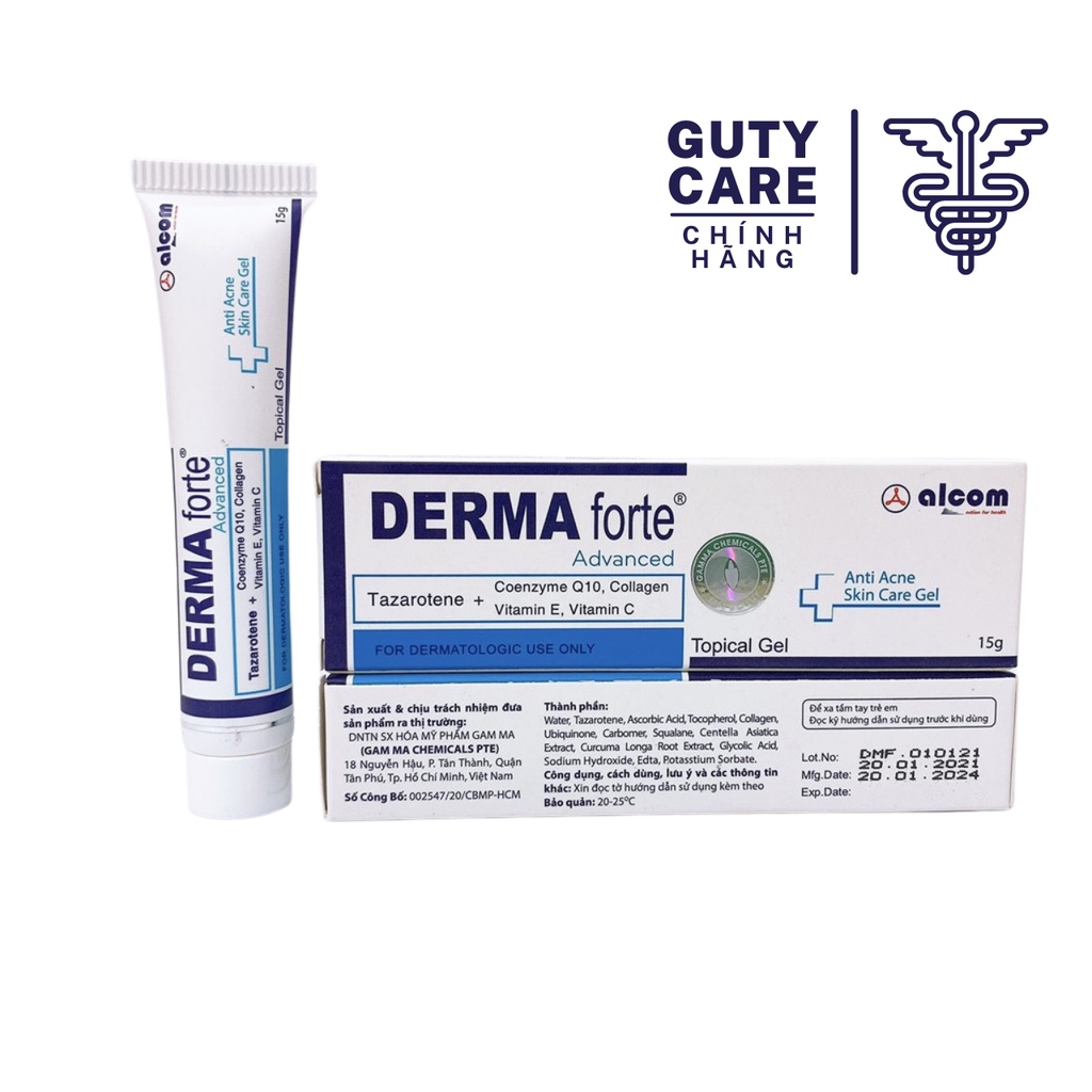 Gel Giảm Mụn Trứng Cá - Derma Forte Gel 15g , Ngừa Thâm mụn, Mờ Sẹo, mụn cám, mụn đầu đen, Dưỡng trắng Da, sạch bã nhờn