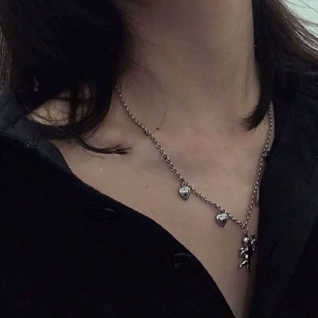 [Mã FASHIONCB232 hoàn tối đa 15K xu đơn 50K] Vintage Eros Cupid Archery Angel Heart Pendant Necklace | BigBuy360 - bigbuy360.vn