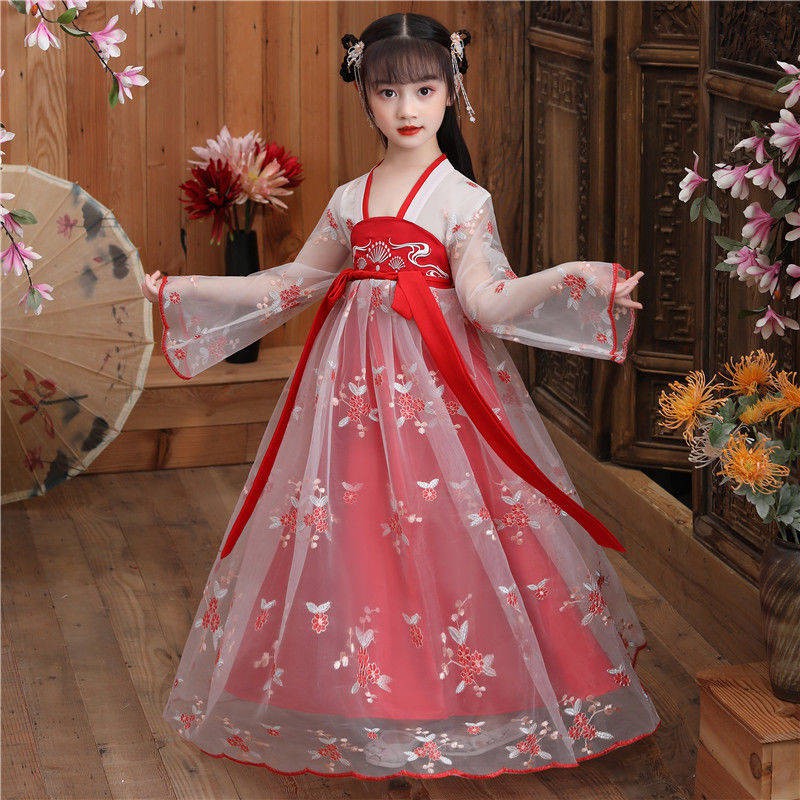 Trẻ em Hanfu Girls Summer Super Fairy Dress Aua Quần áo Phong cách Trung Quốc Bộ đồ trẻ em Nữ Váy cổ tích cổ