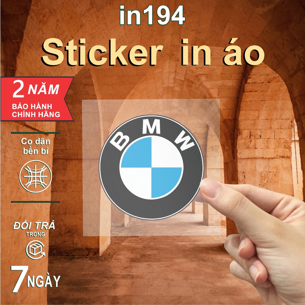 Sticker logo in194 công nghệ in pet chuyển nhiệt- ủi trực tiếp lên vải, áo - 8cm - BMW