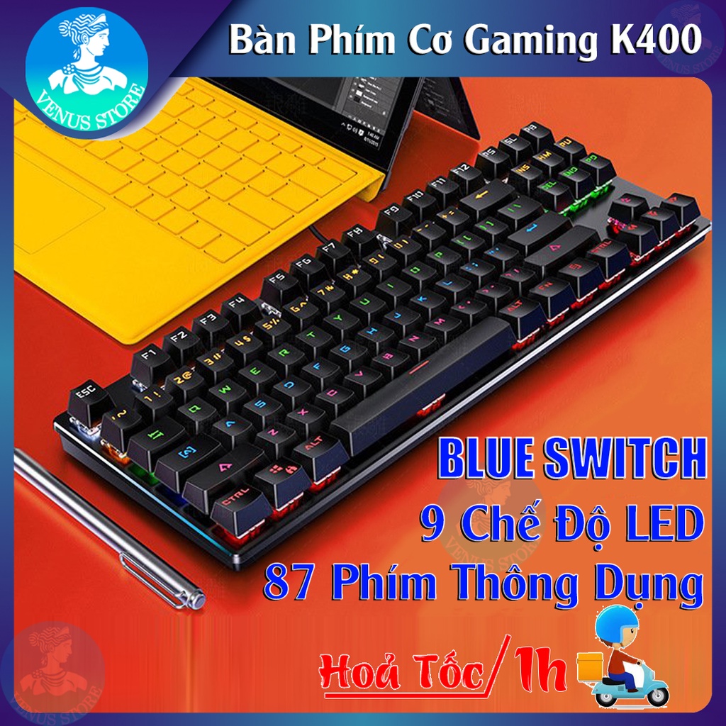 Bàn Phím Cơ Gaming K400 Full Tích Hợp LED Rainbow 9 Chế Độ- Bàn Phím Cơ 87 Phím Tiêu Chuẩn