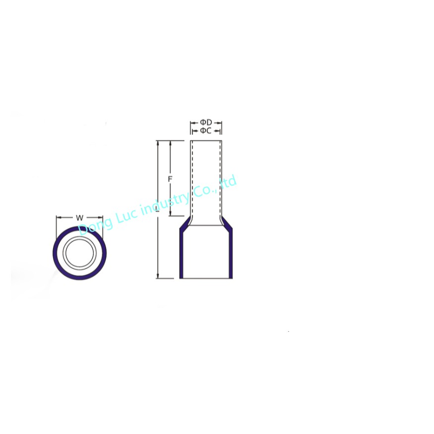 [100cái] Đầu cos pin rỗng đơn bấm dây điện 0.5mm 16mm, cốt kim rỗng bằng đồng, cosse (cót) nối aptomat (CB) E0508