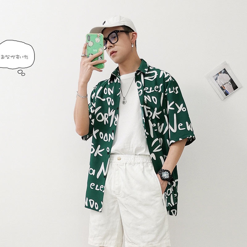 Áo Sơ Mi Nam Ngắn Tay In Chữ Phong Cách Retro
