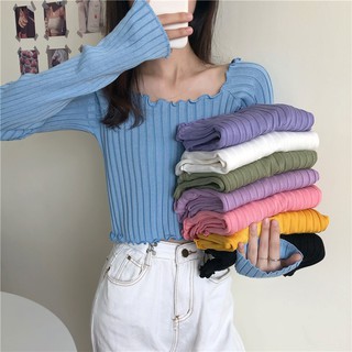 Áo len Jennie - Áo len trơn basic montogi dài tay