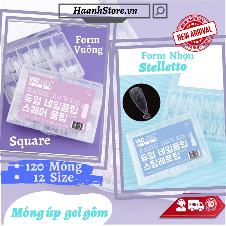 Móng úp gel gôm Vic Gel Plus Hàn quốc tạo form móng nối dài móng 12 size 120 móng [ 1 hộp]