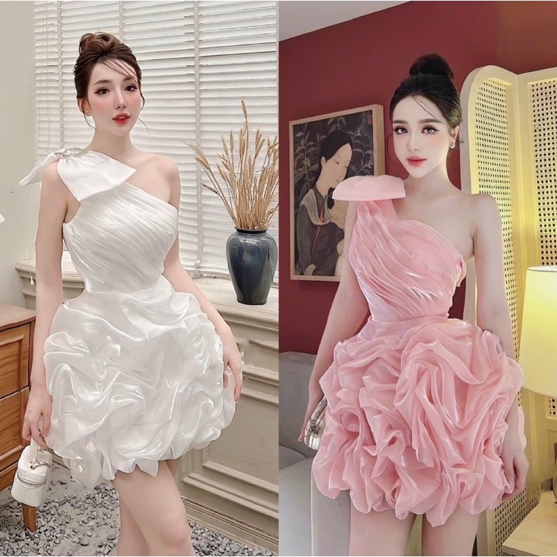 MS1301Y ĐẦM 1 VAI ORGANZA NHŨ ÁNH KIM XẾP PHỒNG full size S/M/L/XL