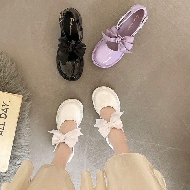 Giày Cao Gót Da Mềm Thắt Nơ Phong Cách Lolita Nhật Bản Cho Nữ