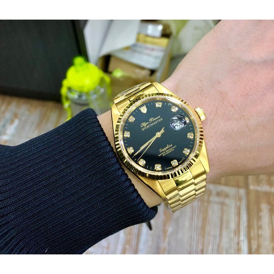 Đồng hồ nam dây kim loại mặt kính sapphire automatic Olym Pianus OP89322 OP89322AGK