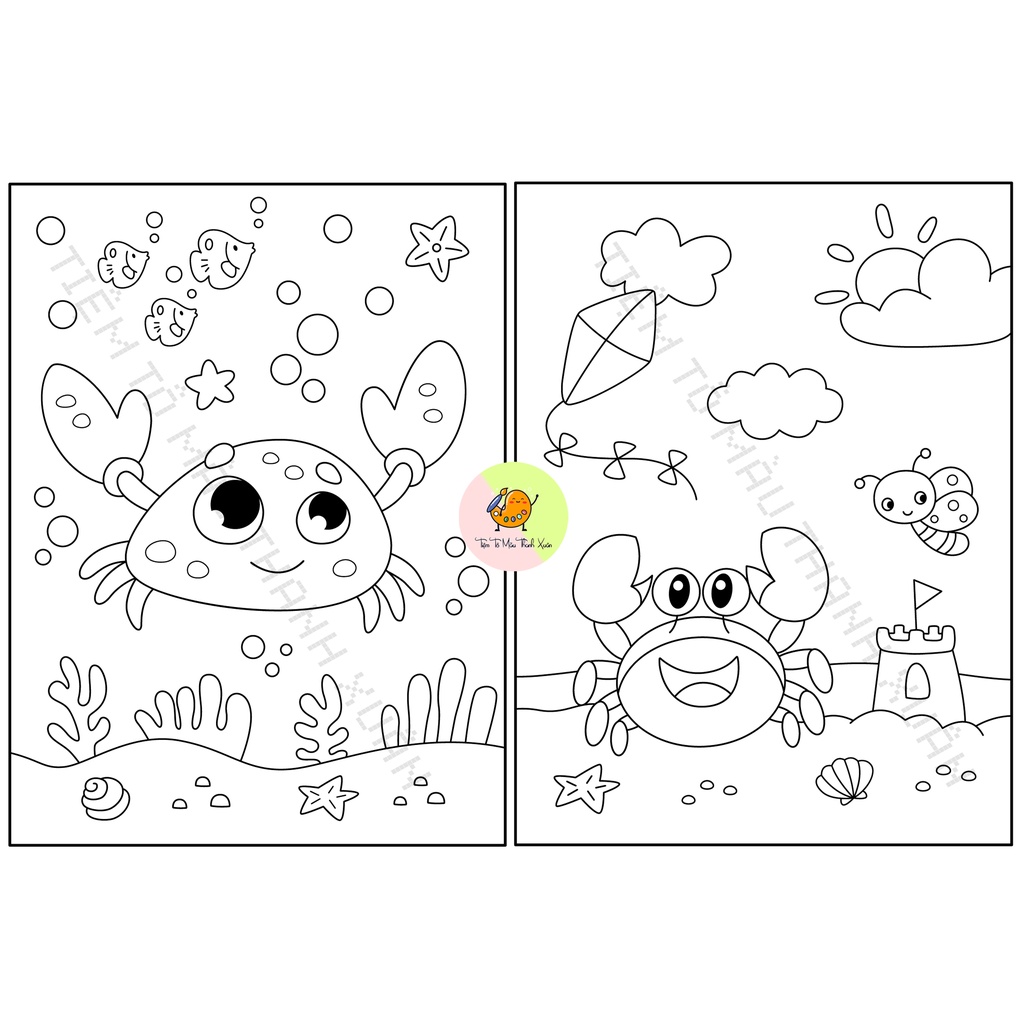Set 20 Tờ Tranh Tô Màu Hình Cua Dễ Thương Cho Bé Size A5 Màu Sáp, Màu Chì - Tiệm Tô Màu Thanh Xuân