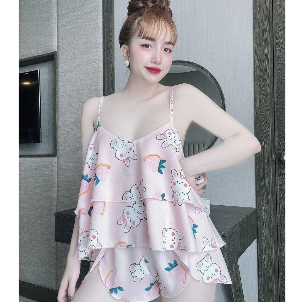 Đồ ngủ bò sữa  2 dây HÀNG CAO CẤP Đồ ngủ sexy lụa Satin cao cấp mềm mại xinh xắn