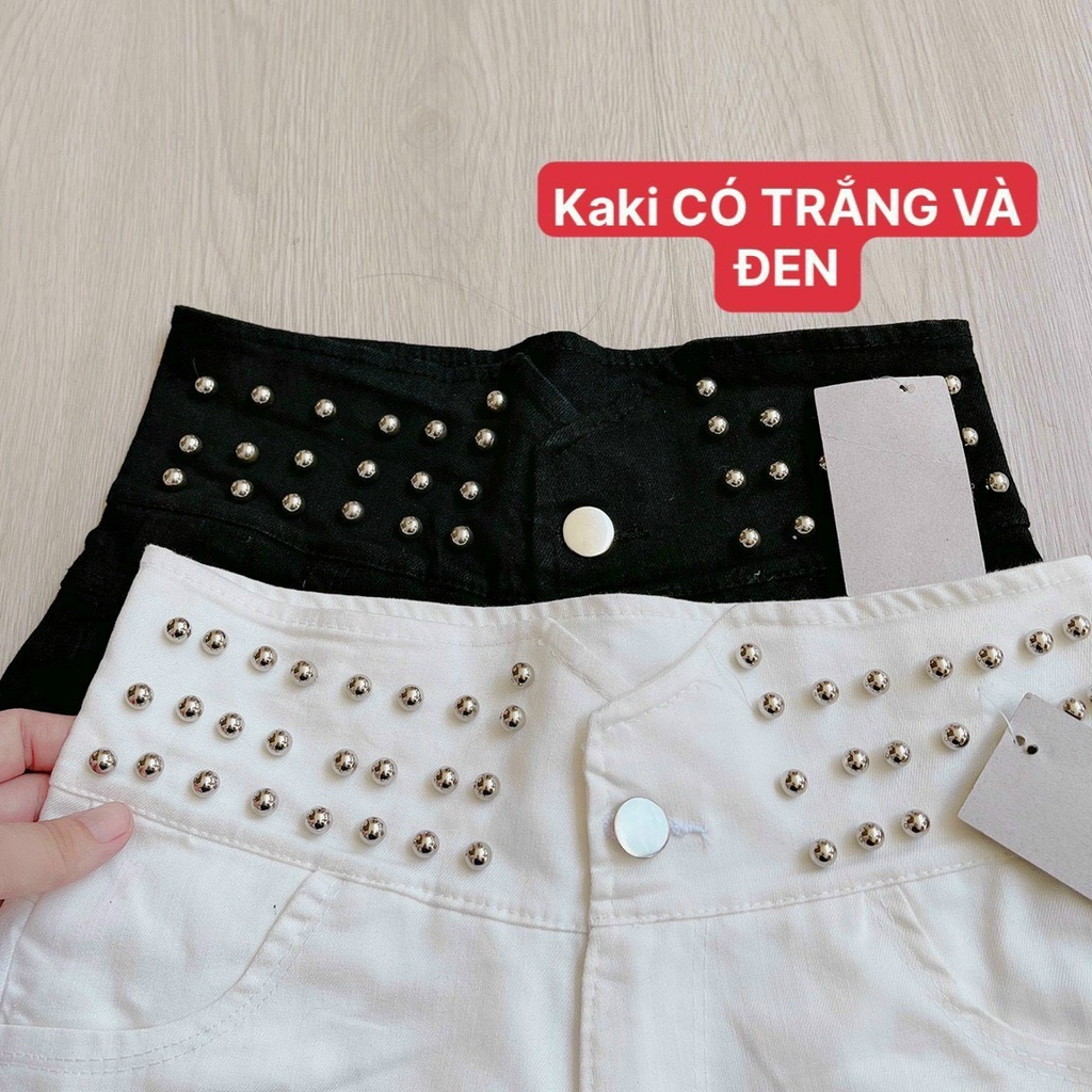 Quần short kaki lưng cao đính hạt cá tính may đính xích