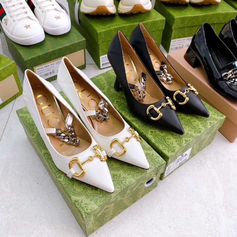 Cao Gót Gucci Xích Ngang Trắng Đen Full Size 35-39 - By Anh Dinh Phuong