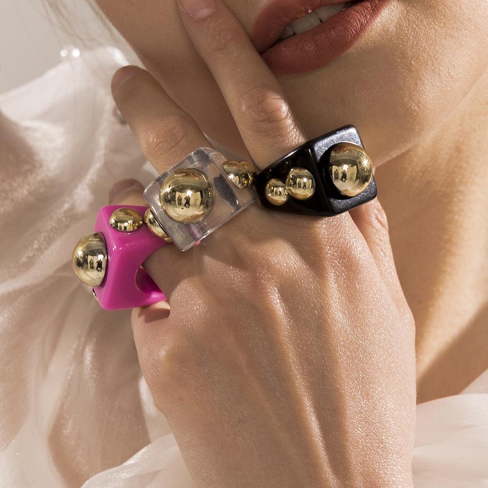 Nhẫn Đính Hạt Nhựa Resin Màu Kẹo Ngọt Thời Trang Cho Nữ