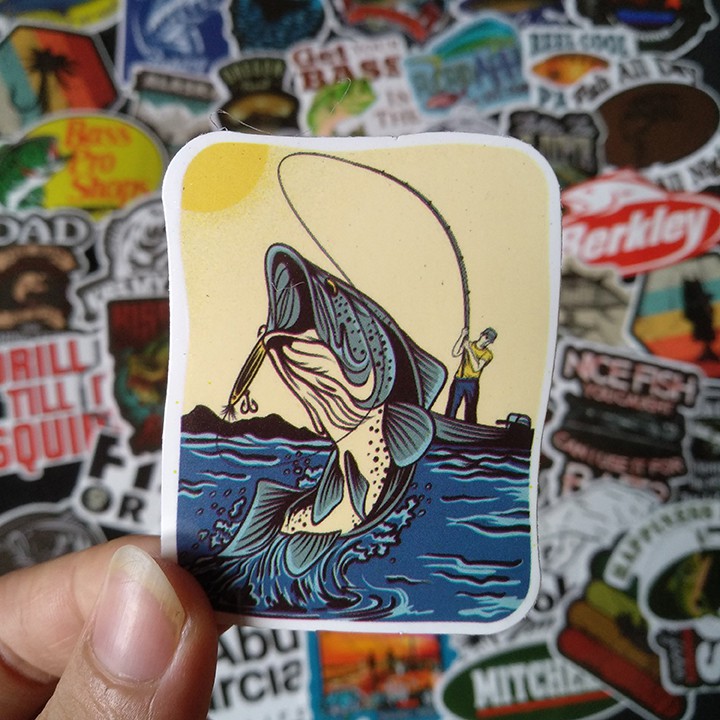 Bộ Sticker dán cao cấp chủ đề CÂU CÁ - FISHING - Dùng dán Xe, dán mũ bảo hiểm, dán Laptop...