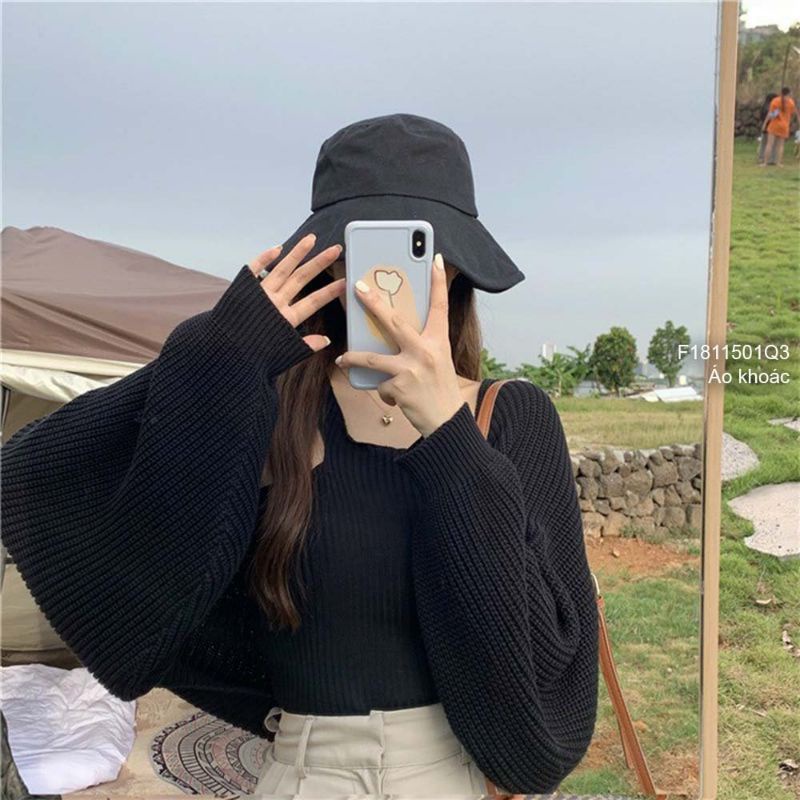 Áo khoác len cardigan croptop tay cánh dơi hàng Quảng Châu