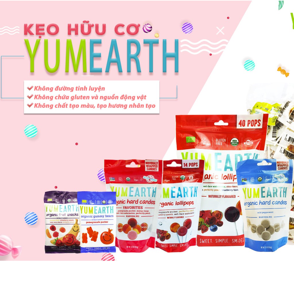 Kẹo dẻo hữu cơ vị trái cây Yumearth 50g, Nhập khẩu Pháp