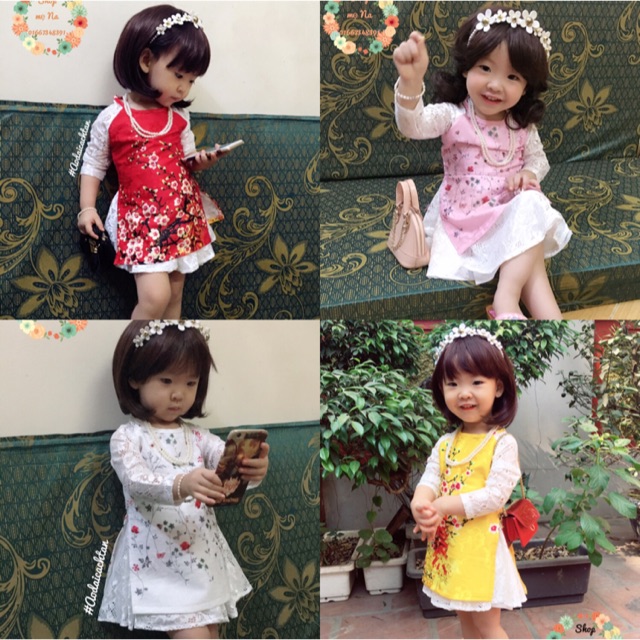 Áo dài gấm lụa cho bé 