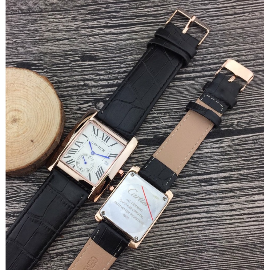 Đồng Hồ Quartz Mặt Vuông Với Dây Đeo Da