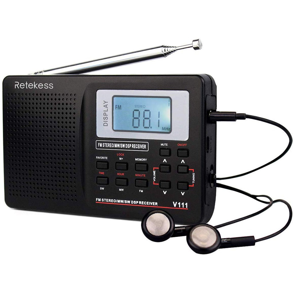 Radio Retekess V111 Hỗ Trợ Pin AM FM / AA Kèm Tai Nghe Tiện Lợi