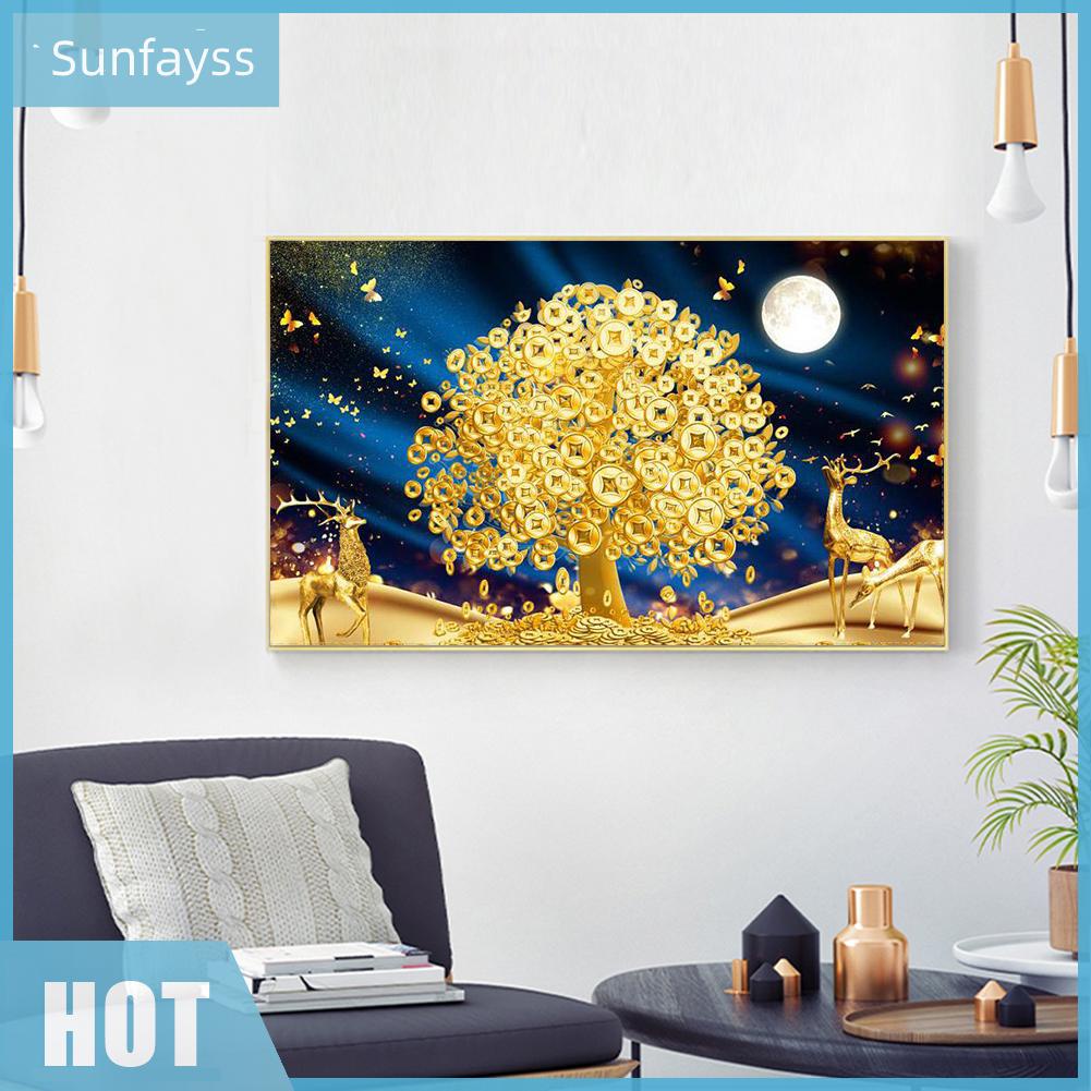 Bộ phụ kiện làm tranh đính đá DIY hình cây đồng tiền 5D dùng cho trang trí