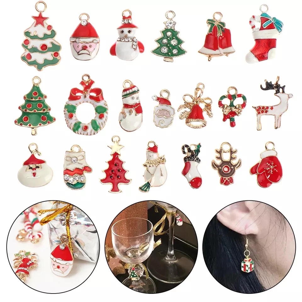 Bộ 30 Mặt Dây Chuyền Hợp Kim Tráng Men Hình Ông Già Noel / Mặt Trăng / Bông Tuyết / Tuần Lộc / Vò