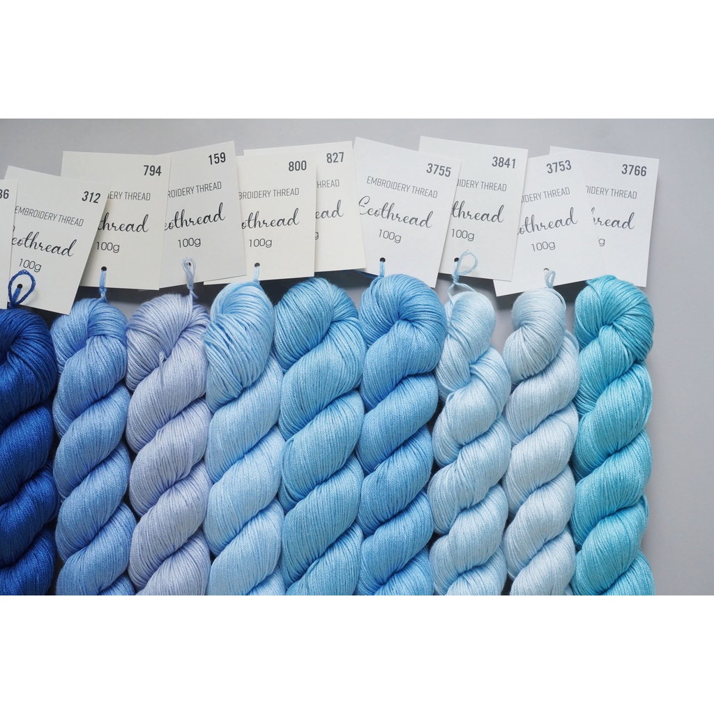 [Bảng 5/6] Chỉ thêu Eco-thread Tiệm tạp hóa nhà May nhuộm sinh học (giá 1 bó 100g) bảng màu xanh dương