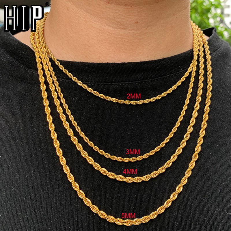 Vnox Dây chuyền dây xích xoắn 2-5mm bằng thép titan màu vàng kim thời trang cho nam và nữ