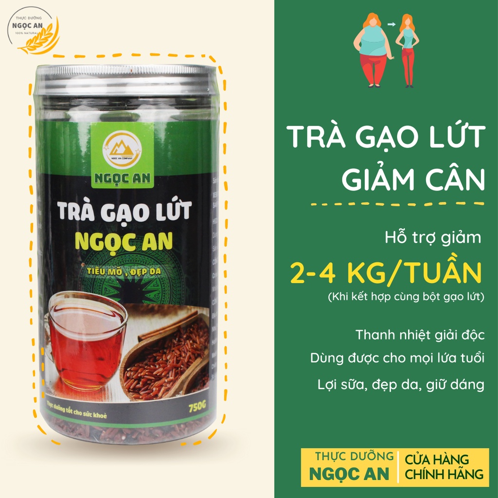 Trà Gạo Lứt Giảm Cân Thực Dưỡng Ngọc An Cao Cấp - Hỗ Trợ Giảm 2-4kg/tuần, An Toàn, Không Kiêng Ăn, Không Tập Nặng 750g